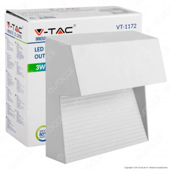 V-Tac VT-1172 Faretto Segnapasso LED a Montaggio Superficiale Quadrato 3W per Esterno Colore Bianco - SKU 1402 / 1403