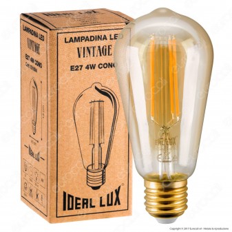 Ideal Lux Lampadina LED Vintage E27 4W Bulb ST64 Filamento Ambrata