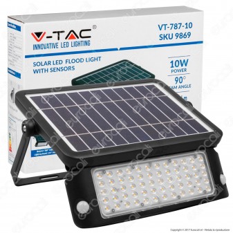 V-Tac VT-787-10 Lampada da Muro LED 10W con Pannello Solare e Sensore Colore Nero - SKU 9869