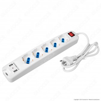 FAI Multipresa 5 Posti e 2 Prese USB Colore Bianco con Interruttore