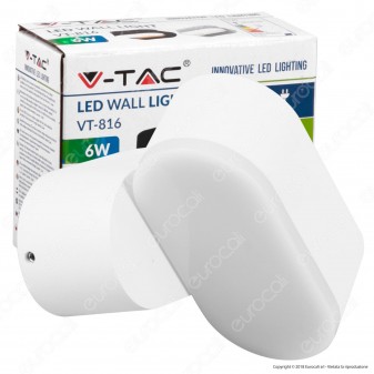 V-Tac VT-816 Lampada da Muro Wall Light LED 6W Testa Ruotabile Colore Bianco - SKU 8286 / 8287