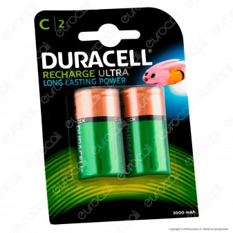 Duracell Ultra Mezzatorcia C 3000mAh Pile Ricaricabili - Blister 2 Batterie 