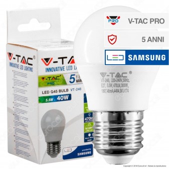V-Tac PRO VT-246 Lampadina LED E27 5,5W MiniGlobo G45 Chip Samsung - SKU 174 / 175 / 176