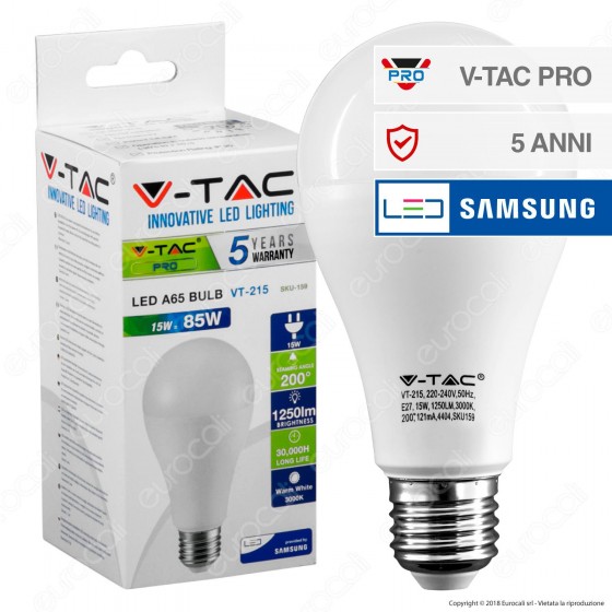 V-Tac PRO VT-215 Lampadina LED E27 15W Bulb A66 Chip Samsung - SKU 159 / 160 / 161 V-Tac PRO VT-215 Lampadina LED E27 15W Bulb A66 Chip Samsung - SKU 159 / 160 / 161