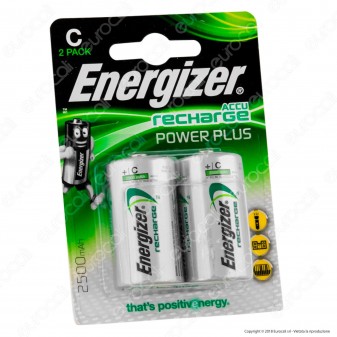 Energizer Accu Recharge Power Plus 2500mAh Pile Ricaricabili Mezzatorcia C - Blister 2 Batterie 