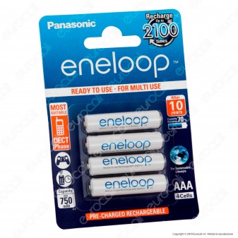 Panasonic Eneloop 750mAh Pile Ricaricabili Ministilo AAA - Blister 4 Batterie