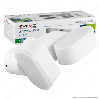 V-Tac VT-814 Lampada da Muro Wall Light LED 12W 2 Teste Ruotabili Colore Bianco IP65 - SKU 8292