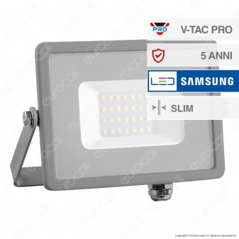 V-Tac PRO VT-20 Faro LED SMD 20W Ultrasottile Chip Samsung da Esterno Colore Grigio - SKU 447