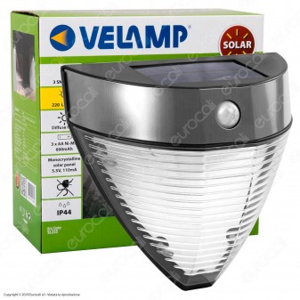 Velamp Armour Lampada LED da Muro 2,2W con Pannello Solare e Sensore di Movimento