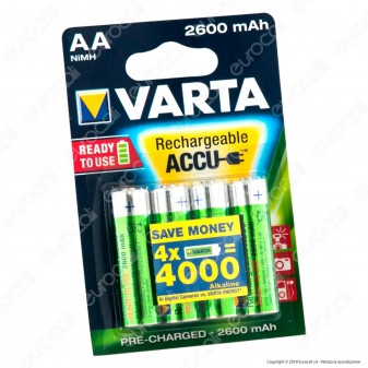 Varta Rechargeable Accu 2600mAh Pile Ricaricabili Stilo AA - Blister 4 Batterie