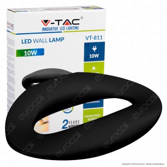 V-Tac VT-811 Lampada da Muro Wall Light LED 10W Forma Arrotondata Colore Nero - SKU 8309 / 8310