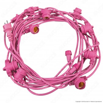 FAI Catenaria 11 metri per 11 Lampadine LED E27 Colore Rosa - per Esterno