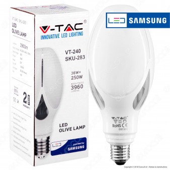 V-Tac Lampadina LED Olive Lamp E27 36W Chip Samsung - SKU 283 / 284 / 285