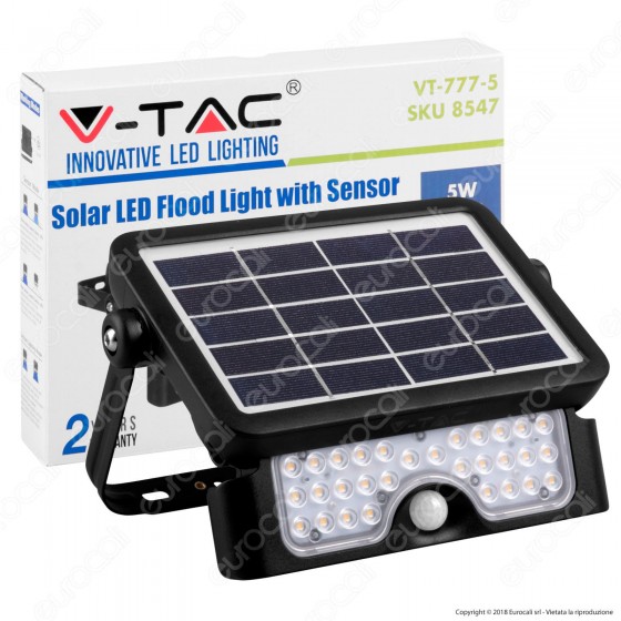 V-Tac VT-777-5 Lampada da Muro LED 5W con Pannello Solare e Sensore V-Tac VT-777-5 Lampada da Muro LED 5W con Pannello Solare e Sensore
