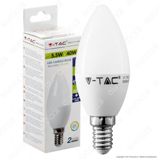 V-Tac VT-1855 Lampadina LED E14 5,5W Candela - SKU 42151 / 42411 V-Tac VT-1855 Lampadina LED E14 5,5W Candela - SKU 42151 / 42411