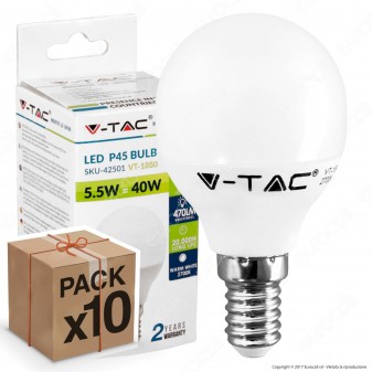 10 Lampadine LED V-Tac VT-1880 E14 5,5W MiniGlobo P45 - Pack Risparmio