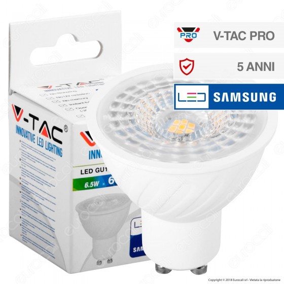 V-Tac PRO VT-247 Lampadina LED GU10 6,5W Faretto Spotlight Chip Samsung - SKU 192 / 193 / 194