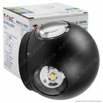 V-Tac VT-834 Lampada da Muro Wall Light LED 4W Forma Sferica Colore Nero IP65 - SKU 8553 / 8554