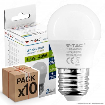 10 Lampadine LED V-Tac VT-1879 E27 5,5W MiniGlobo G45 - Pack Risparmio