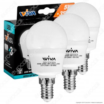 Wiva Tripack Lampadina LED E14 5W MiniGlobo P45 - Confezione 3 Lampadine ⭐️PROMO 3X2⭐️ - mod. 12101000 / 12101004 / 12101008 