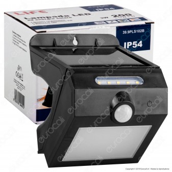 Life Lampada da Muro LED 3W con Pannello Solare e Sensore Colore Nero - mod. 39.9PLS102B