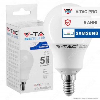 V-Tac PRO VT-269 Lampadina LED E14 9W Bulb A60 Chip Samsung - SKU 114 / 115 / 116