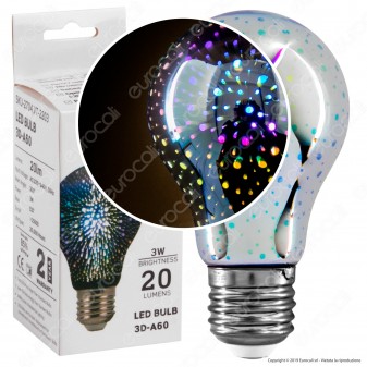 V-Tac Lampadina E27 Filamento LED 3W Bulb A60 Vetro Specchiato Argento Effetto 3D - SKU 2704