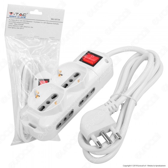 V-Tac Multipresa 6 Posti Salvaspazio Colore Bianco con Interruttore Luminoso - SKU 8734 V-Tac Multipresa 6 Posti Salvaspazio Colore Bianco con Interruttore Luminoso - SKU 8734