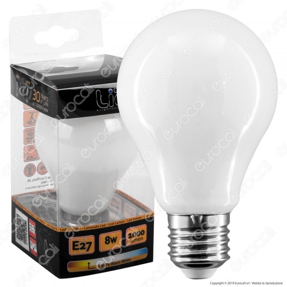 Intereurope Light Lampadina LED E27 8W Bulb A60 Milky Filamento - mod. LL-HPFM2708C
