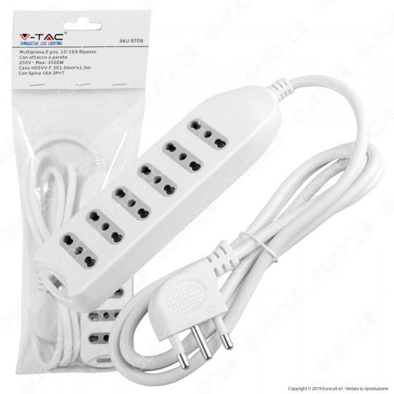 V-Tac Multipresa 5 Posti Colore Bianco con Attacco a Parete - SKU 8709 V-Tac Multipresa 5 Posti Colore Bianco con Attacco a Parete - SKU 8709