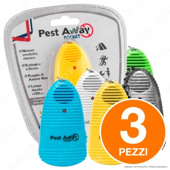 Kit 3 Pest Away Pocket Intergross Antizanzare Portatile ad Ultrasuoni