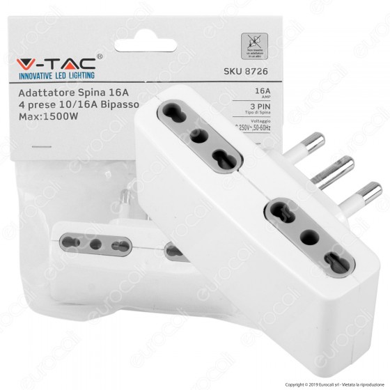 V-Tac Multipresa Adattatore Quadruplo con Spina 16A - SKU 8726 V-Tac Multipresa Adattatore Quadruplo con Spina 16A - SKU 8726
