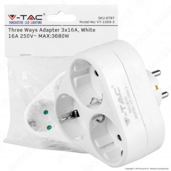 V-Tac VT-1009 Multipresa Adattatore Triplo Colore Bianco - SKU 8787