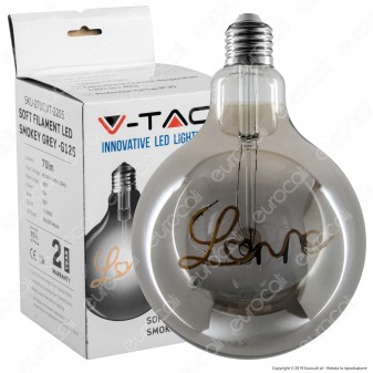 V-Tac VT-2205 Lampadina E27 Filamento LED Scritta Love Cuore 5W Globo G125 Vetro Oscurata Dimmerabile - SKU 2700