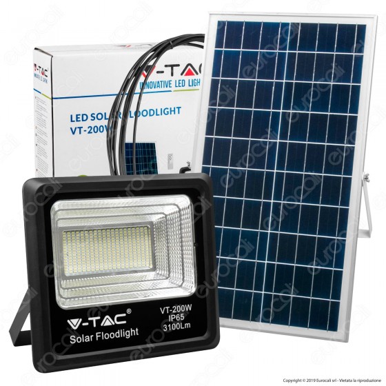 V-Tac VT-200W Faro LED 200W a Batteria con Pannello Solare e Telecomando - SKU 8577 / 94026 V-Tac VT-200W Faro LED 200W a Batteria con Pannello Solare e Telecomando - SKU 8577 / 94026