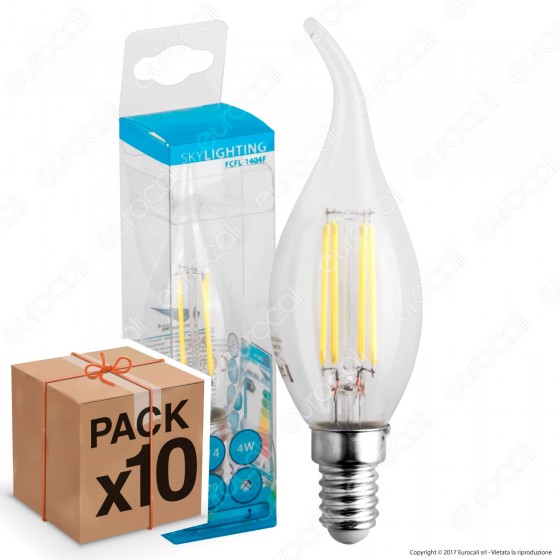 10 Lampadine LED SkyLighting E14 4W Candela Fiamma Filamento - Pack Risparmio