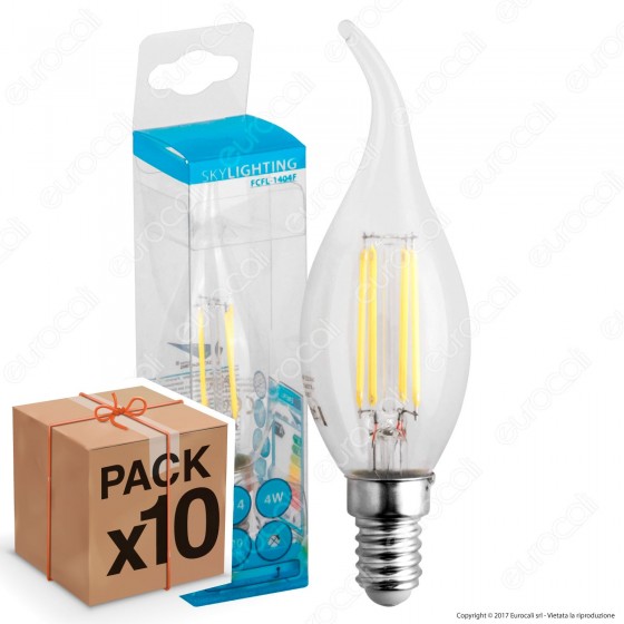 10 Lampadine LED SkyLighting E14 4W Candela Fiamma Filamento - Pack Risparmio 10 Lampadine LED SkyLighting E14 4W Candela Fiamma Filamento - Pack Risparmio