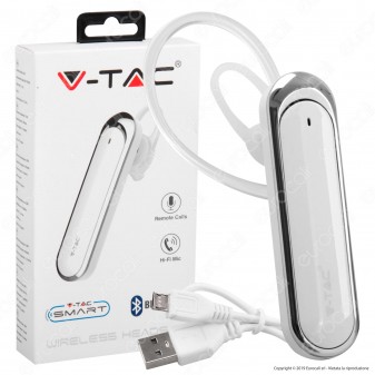 V-Tac VT-6800 Auricolare Bluetooth Headset Colore Bianco - SKU 7703
