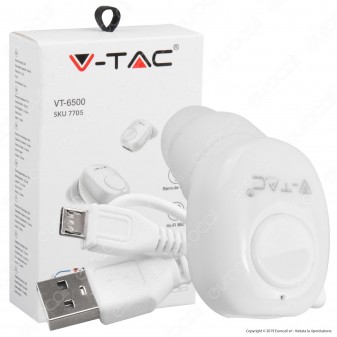 V-Tac VT-6500 Auricolare Bluetooth Mini Earbuds Colore Bianco - SKU 7705