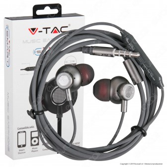 V-Tac VT-1032 Coppia di Auricolari con Microfono e Jack 3,5mm Colore Grigio - SKU 7706