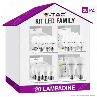 V-Tac Kit LED Family Super Risparmio - 20 Lampadine E14 e E27 da 5,5W a 15W