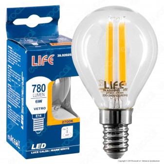 Life Lampadina LED E14 6W MiniGlobo P45 Filamento - mod. 39.920259C1 / 39.920259N