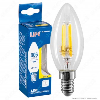 Life Lampadina LED E14 6W Candela Filamento - mod. 39.920023C1 / 39.920023N