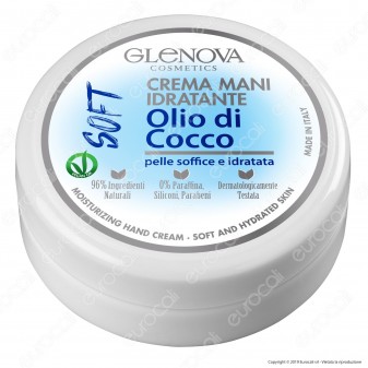 Glenova Cosmetics Crema Idratante con Olio di Cocco Ideale per le Mani - Barattolo da 120ml