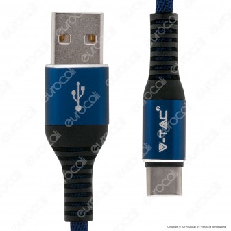 V-Tac VT-5352 Gold Series USB Data Cable Type-C Cavo in Corda Colore Blu 1m - SKU 8633