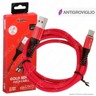 V-Tac VT-5361 Gold Series USB Data Cable Type-C Cavo in Corda Colore Rosso 1m - SKU 8634