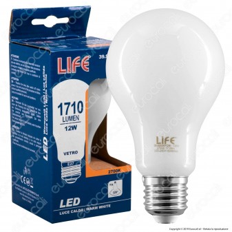 Life Lampadina LED E27 12W Bulb A70 Milky Filamento - mod. 39.920357CM / 39.920357NM