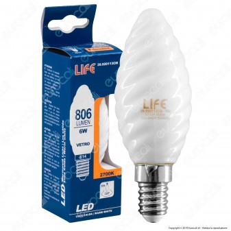 Life Lampadina LED E14 6W Candela Twist Milky Filamento - mod. 39.920113CM / 39.920113NM