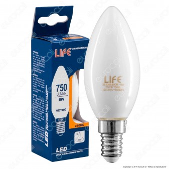 Life Lampadina LED E14 6W Candela Milky Filamento - mod. 39.920023CM / 39.920023NM