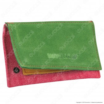 Il Morello Classic Portatabacco in Vera Pelle Jamaica Verde Gialla e Tessuto Jeans Rosso